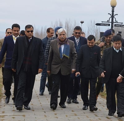 Srinagar: Chief Election Commissioner Sunil Arora with Election Commissioners Sushil Chandra and Ashok Lavasa arrive in Srinagar on March 4, 2019. (Photo: IANS)