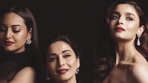 Kalank heroines Madhuri Dixit, Sonakshi Sinha and Alia Bhatt up the glam quotient in this BTS video. 
