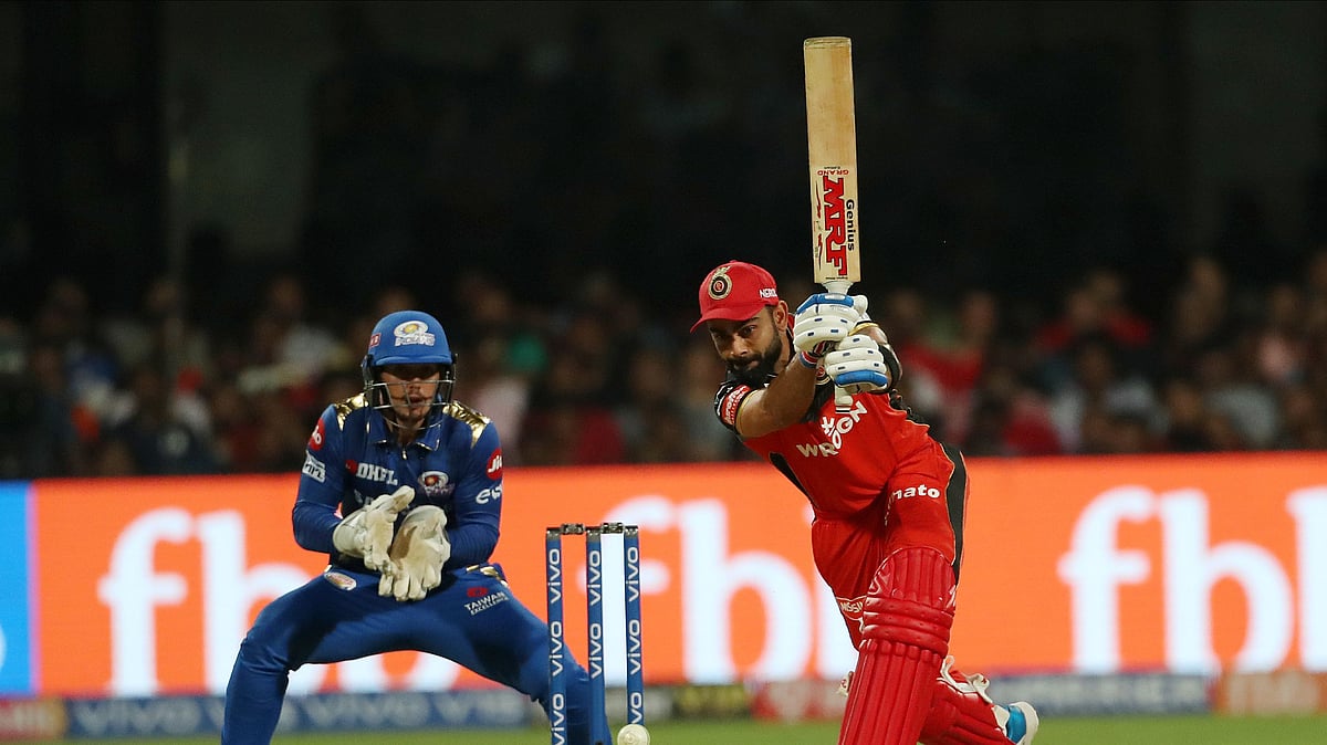 Kohli plays a shot during his innings at&nbsp; the M Chinnaswamy stadium.&nbsp;