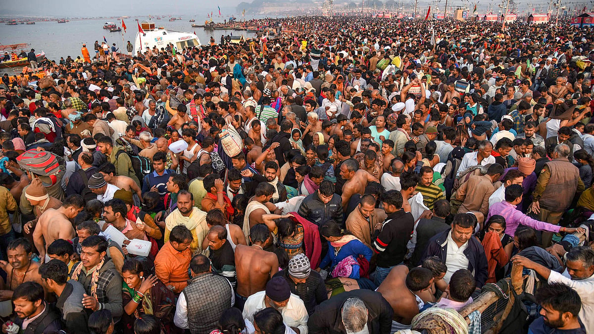 Devotees gather to take a holy dip on the occasion of Maha Shivaratri.