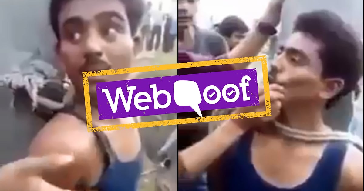 Image accompanying This video shows a Hindu mob attempting religious conversion of a Muslim man.