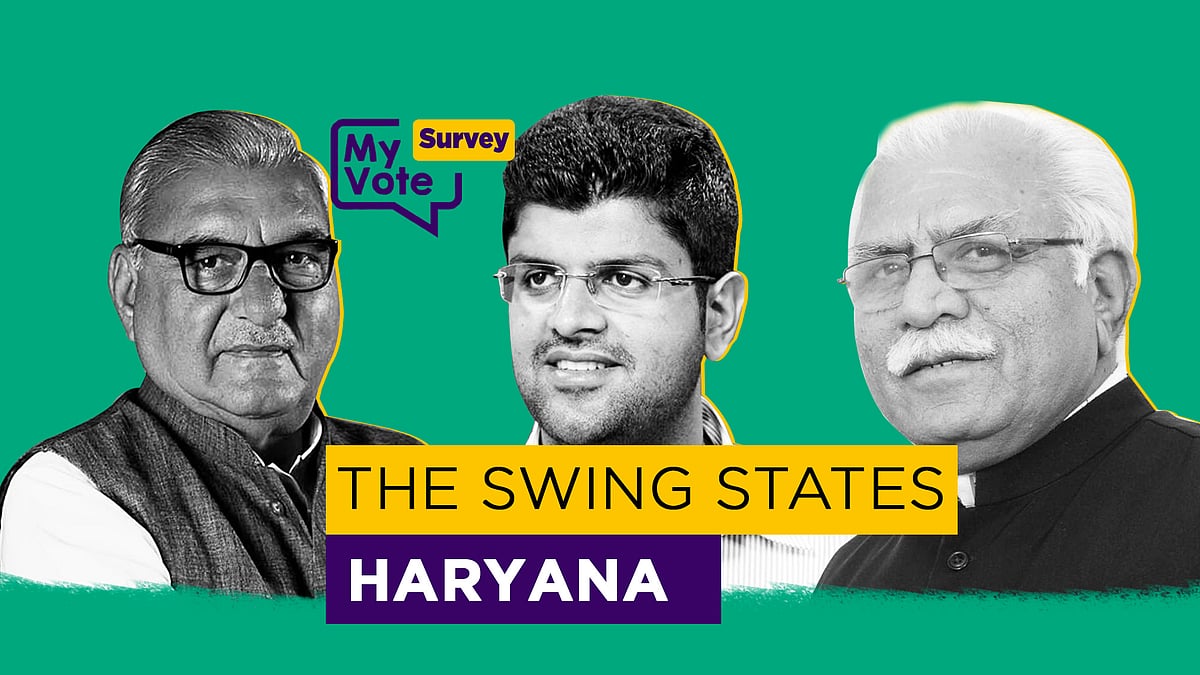 Bhupinder Singh Hooda (left), Dushyant Chautala (centre) and Manohar Lal Khattar (right).
