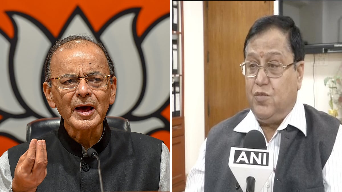 Union Minister for Finance Arun Jaitley and former DG of DRDO VK Saraswat.&nbsp;