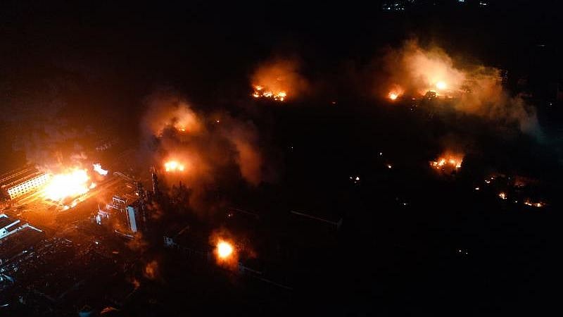 Site of a factory explosion in a chemical industrial park in Xiangshui county of Yancheng in eastern China’s Jiangsu province on Thursday, 21 March 2019.