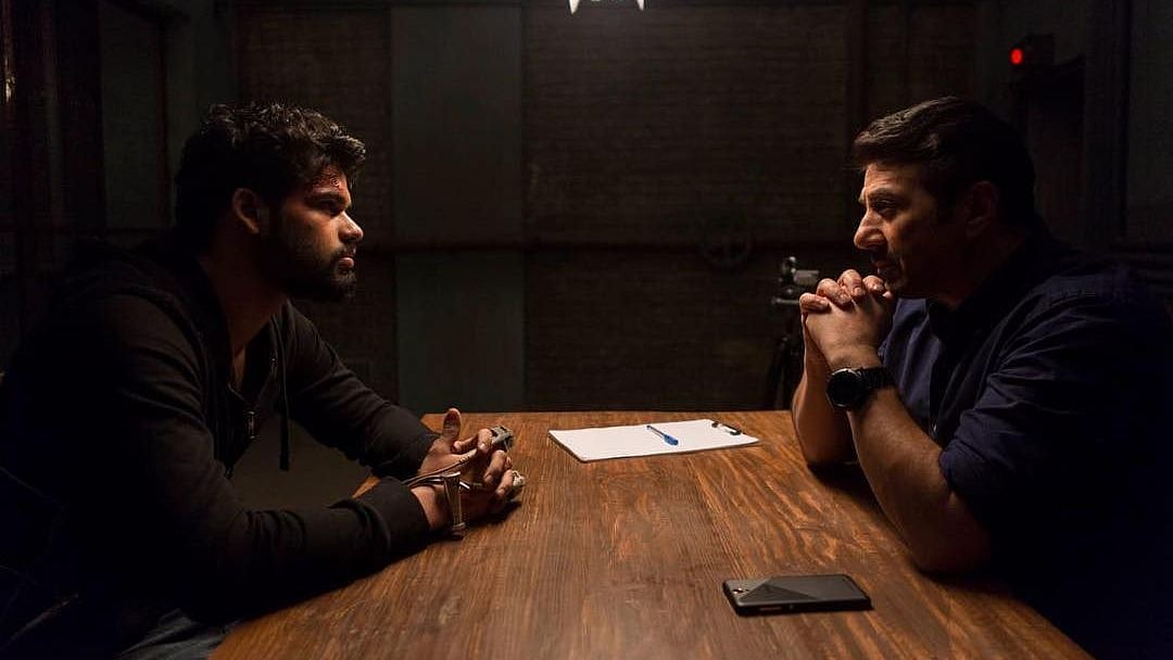Karan Kapadia and Sunny Deol in a still from <i>Blank</i>.