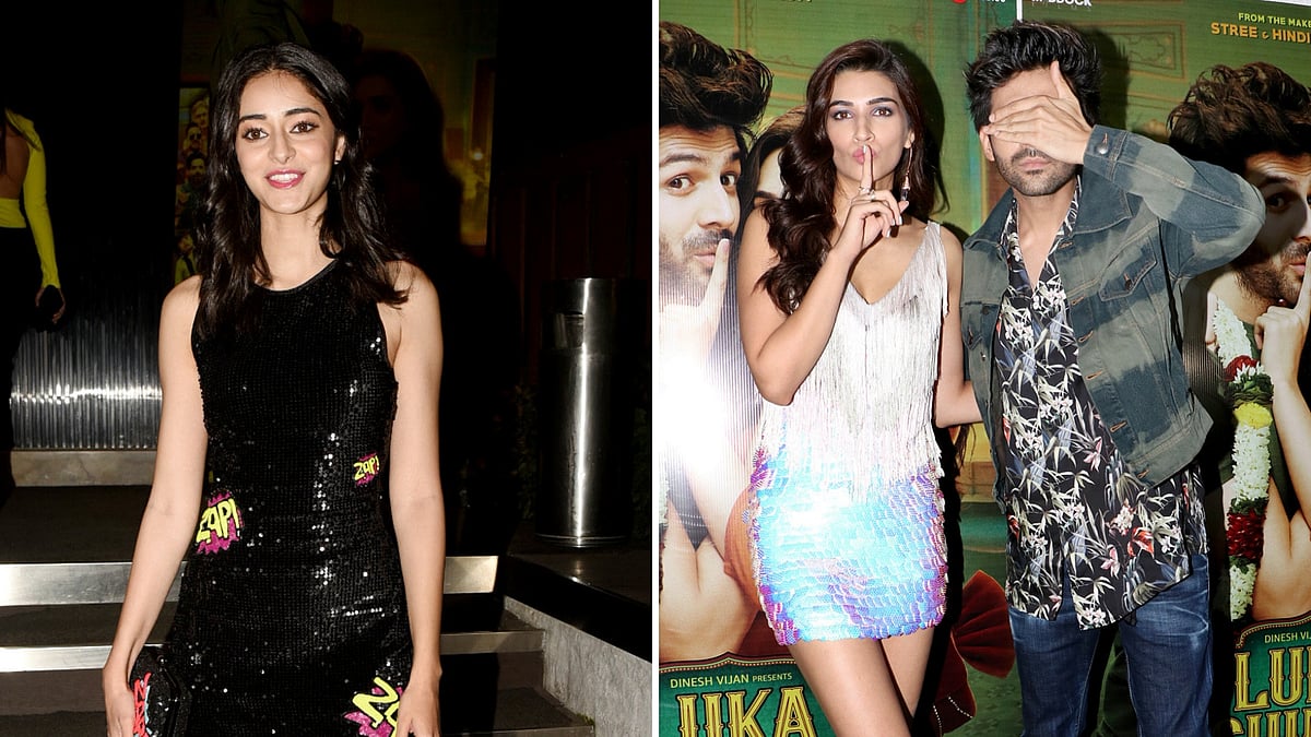 Ananya Panday with Kriti Sanon and Kartik Aaryan.