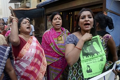 Kolkata: Sex workers participate in a rally organised on International Sex Worker Rights Day at Sonagachi in Kolkata on March 3, 2017. (Photo: Kuntal Chakrabarty/IANS)