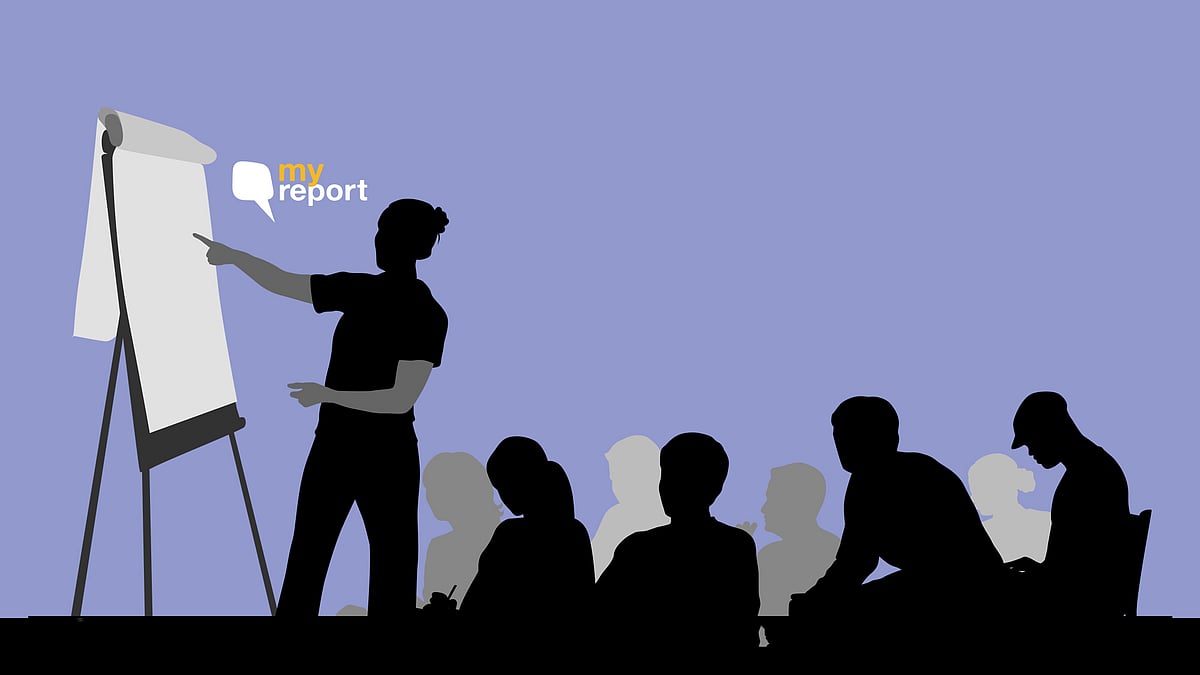 Representational image of a teacher teaching a class of students. 