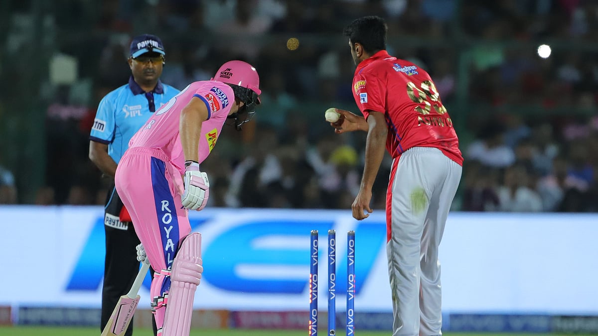 Ravichandran Ashwin runs out  Jos Buttler during match 4 of the Vivo Indian Premier League Season 12.