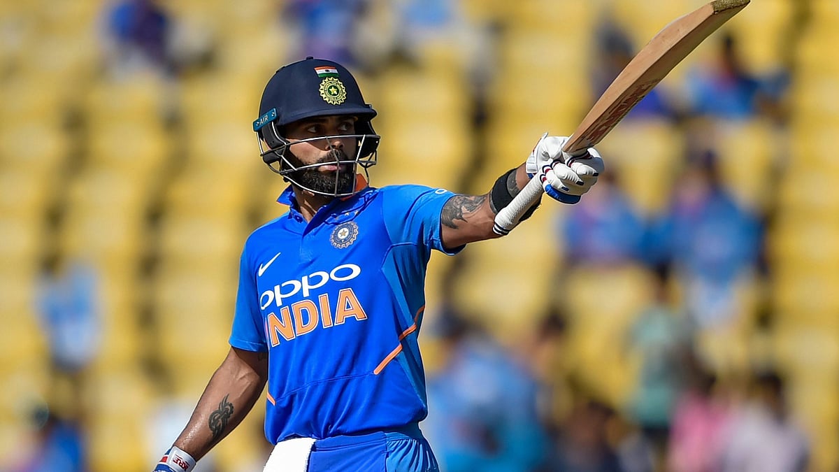 Nagpur: India’s Virat Kohli celebrates his half century during the 2nd ODI cricket match against Australia at Vidarbha Cricket Association Stadium in Nagpur, Tuesday, March 5, 2019.&nbsp;
