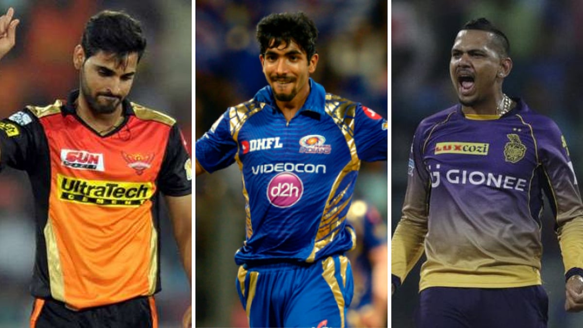 Bhuvneshwar Kumar (left), Jasprit Bumrah (centre) and Sunil Narine have been amaong the most successful death-over bowlers.