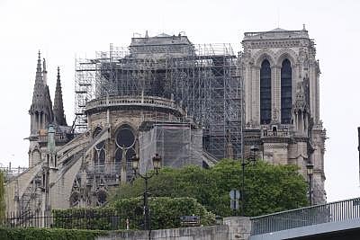 BEIJING, April 17, 2019 (Xinhua) -- Photo taken on April 16, 2019 shows the damaged Notre Dame Cathedral after a fire in Paris, France. The devastating fire at Notre Dame Cathedral in central Paris has been put out after burning for 15 hours, local media reported on Tuesday. (Xinhua/Gao Jing/IANS)