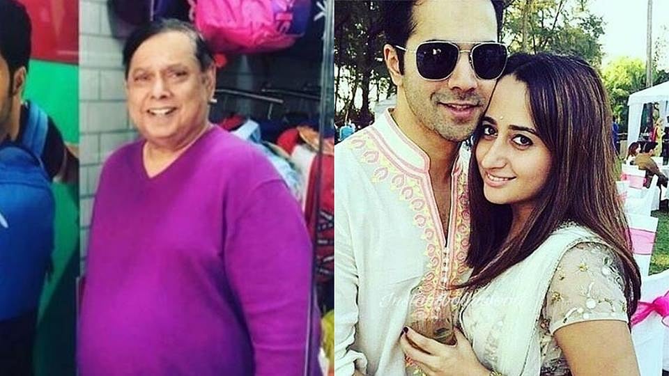 David Dhawan (L), Varun Dhawan &amp; Natasha Dalal (R).
