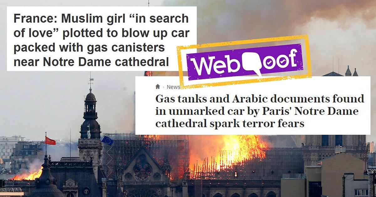 Image accompanying Two article have gone viral with accompanying claims insinuating that the blaze was a 'jihadist' conspiracy.