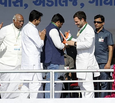Ahmedabad: Patidar leader Hardik Patel joins Congress in presence of Congress President Rahul Gandhi at a party rally in Ahmedabad on March 12, 2019. (Photo: IANS)