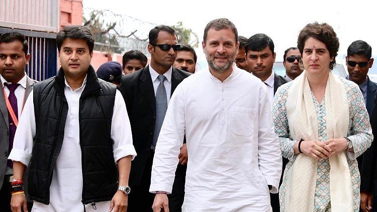Jyotiraditya Scindia with Rahul Gandhi and Priyanka Gandhi.
