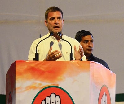 Nagpur: Congress President Rahul Gandhi addresses a public rally ahead of 2019 Lok Sabha elections in Nagpur, on April 4, 2019. (Photo: IANS)