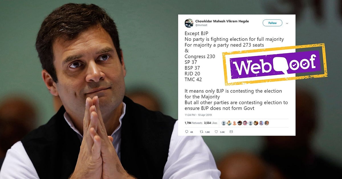 Image accompanying Congress party is not contesting for majority, as it is fighting on only 230 seats during the 2019 Lok Sabha Elections.
