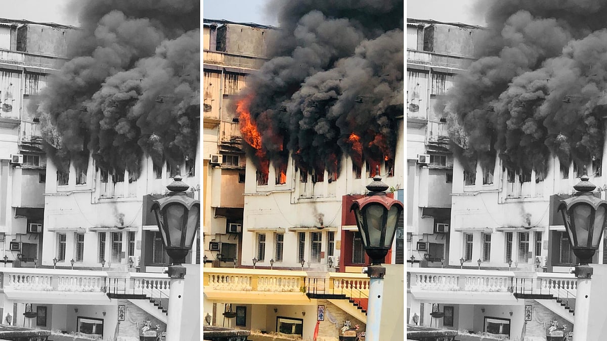 Fire breaks out at an office building in Kolkata’s Chowringhee Road.