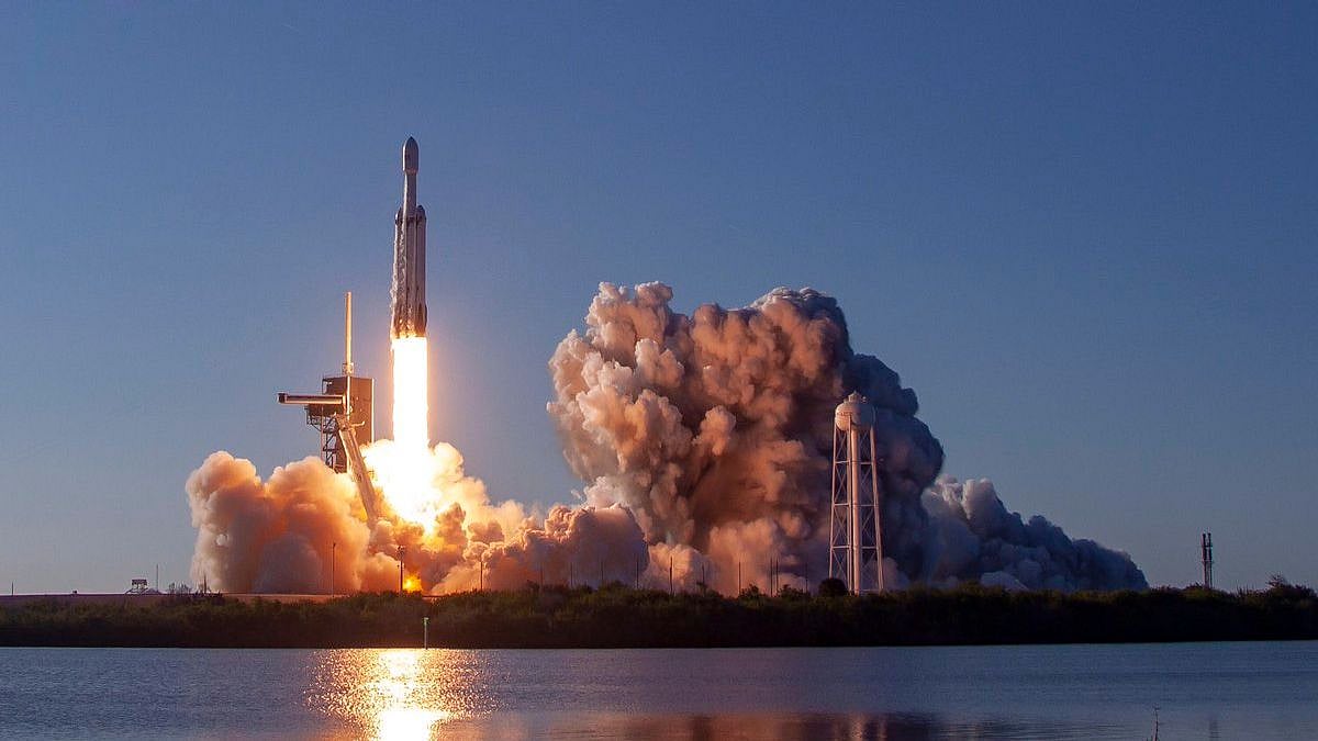 The Falcon Heavy rocket lifts off from NASA’s Kennedy Space Center.