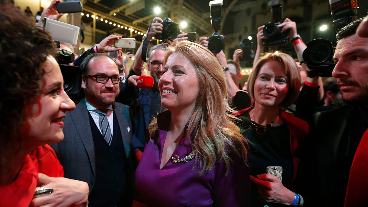 Zuzana Caputova, Slovakia’s first female president, greets supporters. 