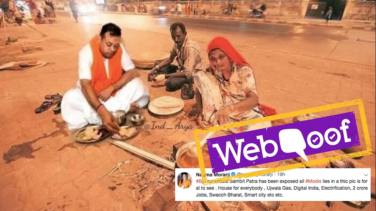 A photo of Sambit Patra eating on a pavement with a homeless couple has gone viral.