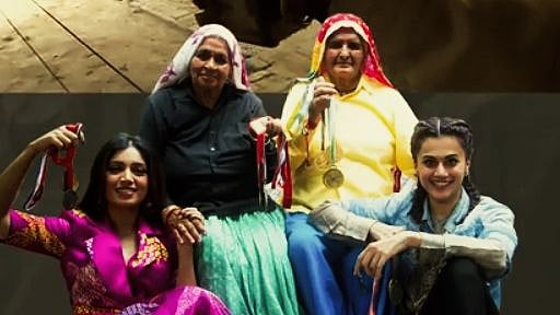 Taapsee Pannu and Bhumi Pednekar with Prakashi Toma and Chandro Tomar.