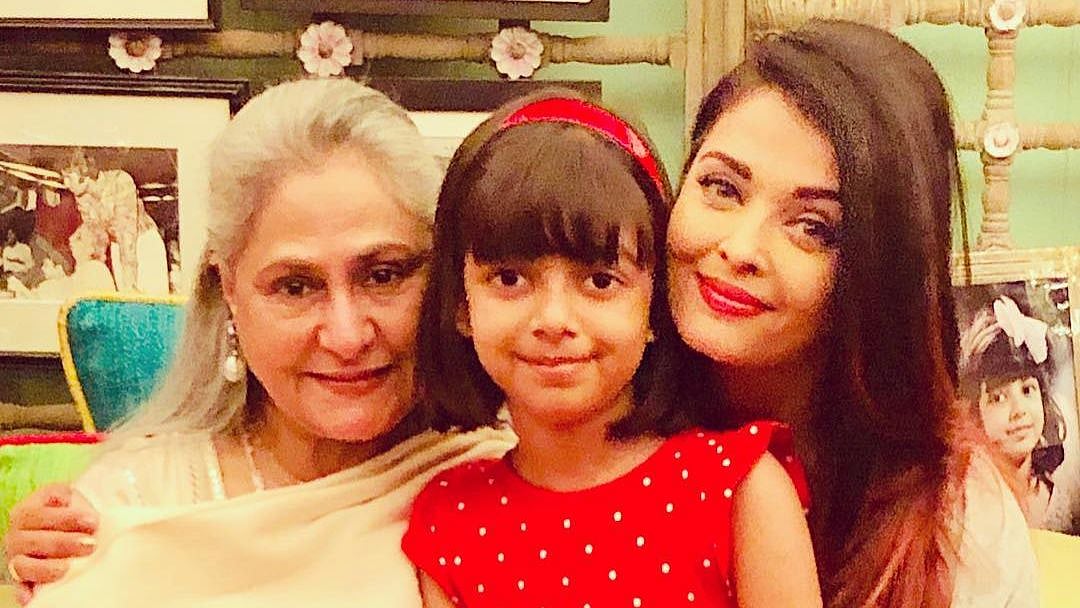 Jaya Bachchan with Aishwarya Rai Bachchan and granddaughter Aaradhya.