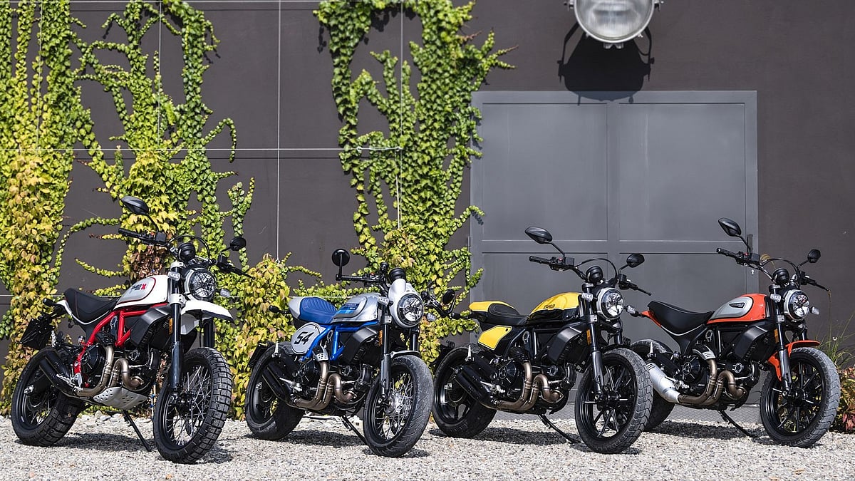 From left to right: Ducati Scrambler Desert Sled, Ducati Scrambler Cafe Racer, Ducati Scrambler Full Throttle &amp; Ducati Scrambler Icon.&nbsp;