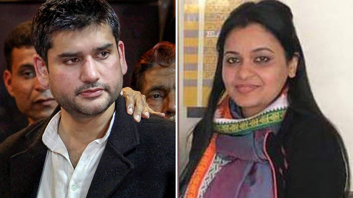 Rohit Shekhar Tiwari (L) and his wife Apoorva (R).