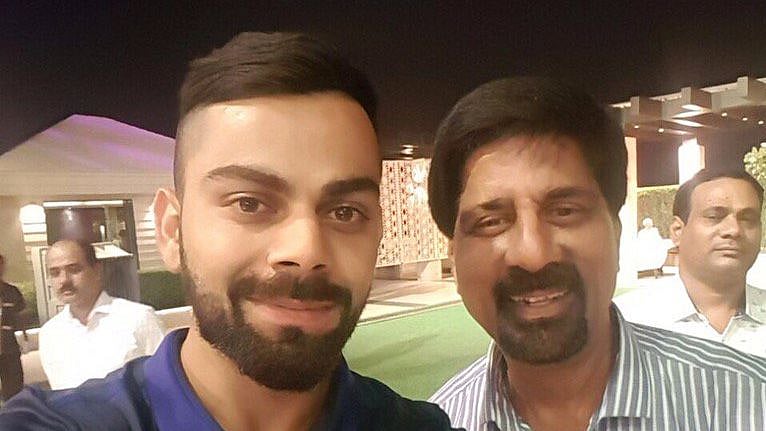 Photo of Indian skipper Virat Kohli with Krishnamachari Srikkanth (R).