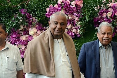 Mumbai: JD(S) supremo H.D. Deve Gowda at the wedding festivities of Akash Ambani and Shloka Mehta in Mumbai on March 9, 2019. (Photo: IANS)