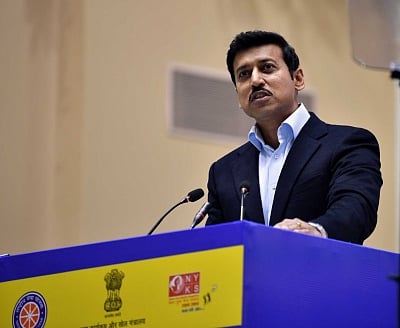 New Delhi: Union MoS Youth Affairs Rajyavardhan Singh Rathore addresses at the National Youth Parliament Festival Awards - 2019, in New Delhi, on Feb 27, 2019. (Photo: IANS/PIB)