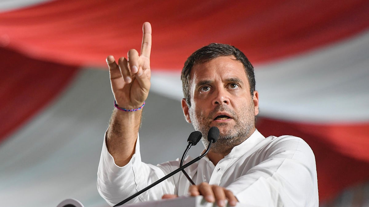 Congress President Rahul Gandhi addresses a rally in Karnataka’s Chikode.