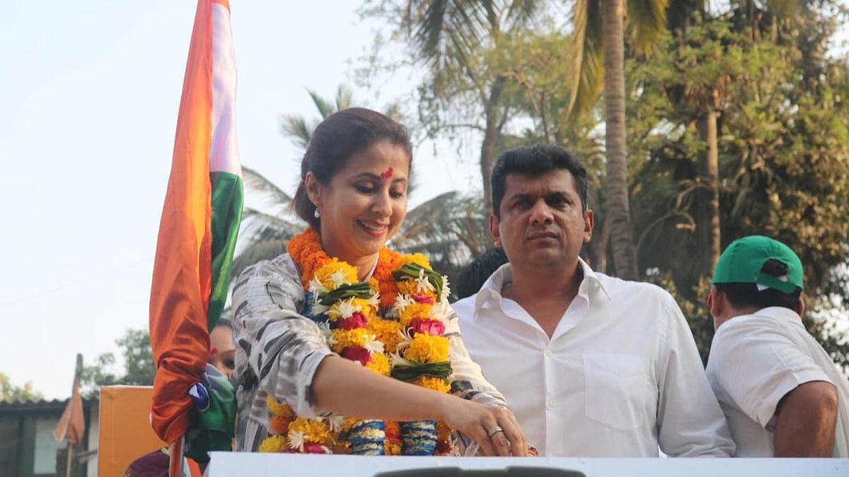 Congress candidate Urmila Matondkar while on campaign trail. 
