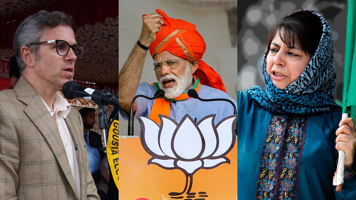 Omar Abdullah (Left), Prime Minister Narendra Modi (Centre) and Mehbooba Mufti (Right).