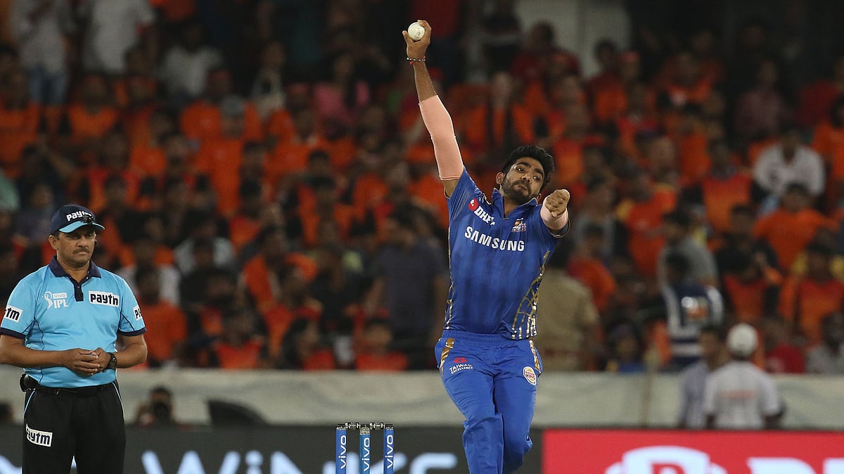 Jasprit Bumrah in action during Mumbai Indians vs Sunrisers Hyderabad IPL match on Saturday.&nbsp;