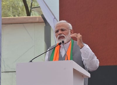 New Delhi: Prime Minister and BJP leader Narendra Modi addresses at the release of the party