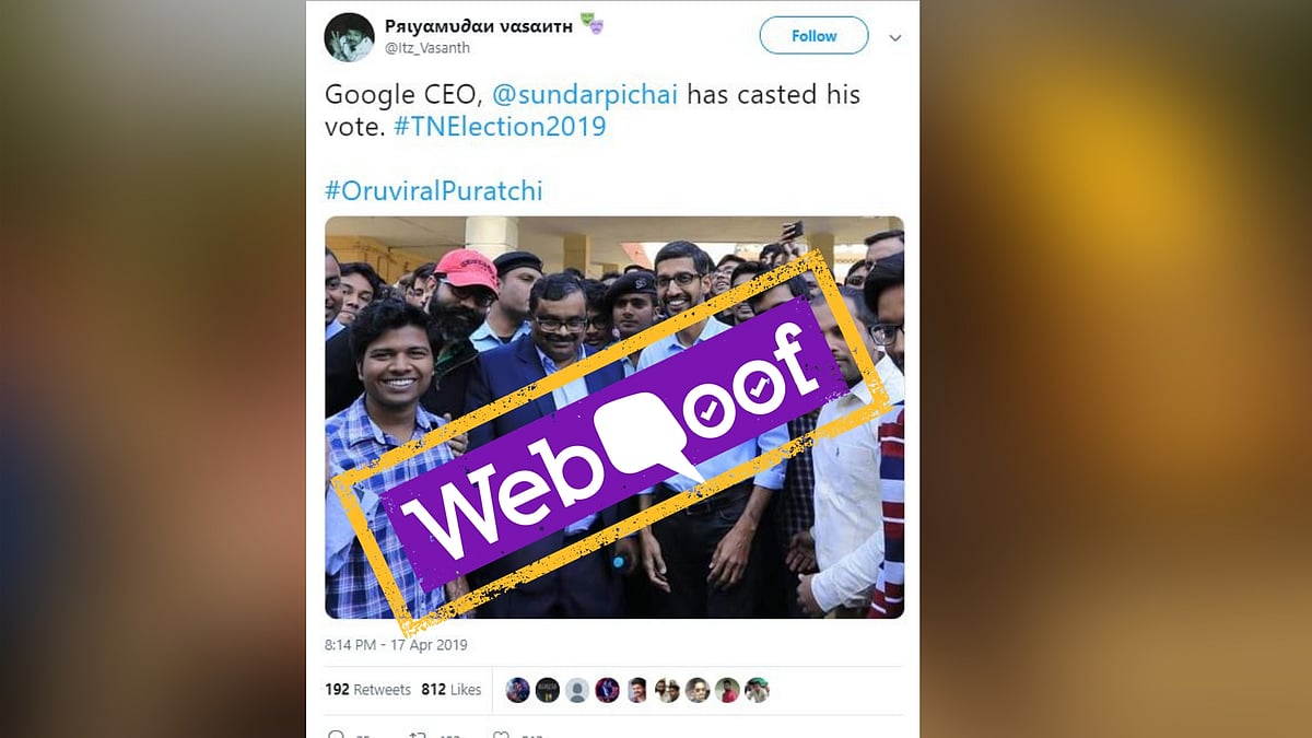 The viral post falsely claimed that Google CEO Sundar Pichai voted from Tamil Nadu.