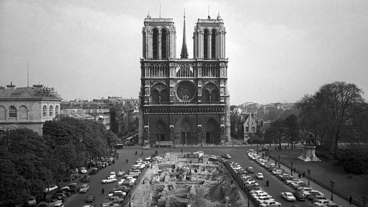 This 18 April 1967 file photo shows the Notre Dame Cathedral in Paris. Art experts around the world reacted with horror to news of the fire that ravaged cathedral on Monday, 15 April 2019.
