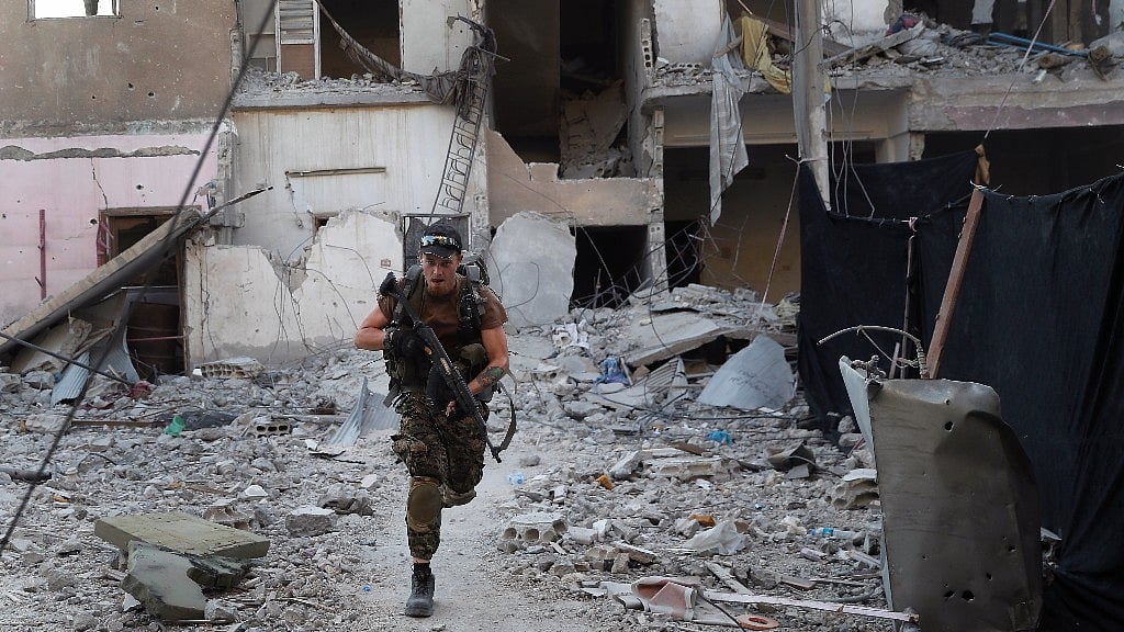 US-backed Syrian Democratic Forces fighter in Raqqa, Syria.