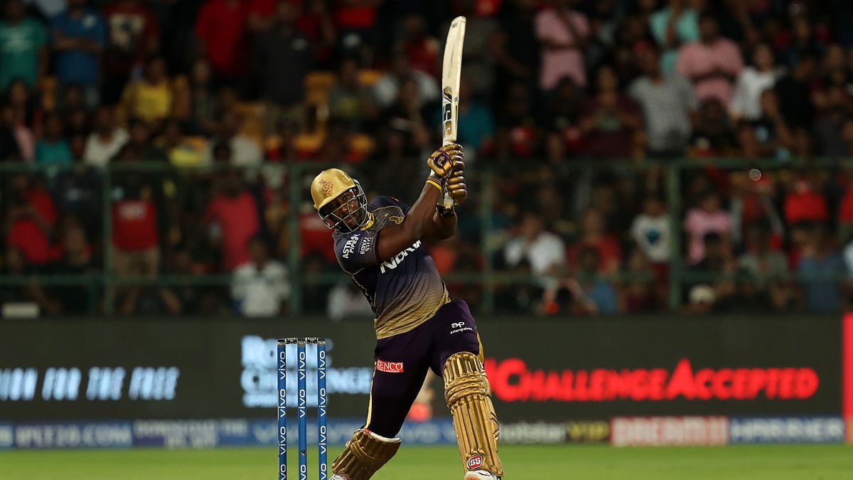 Andre Russell came out to bat with KKR needing 67 off 26 balls.