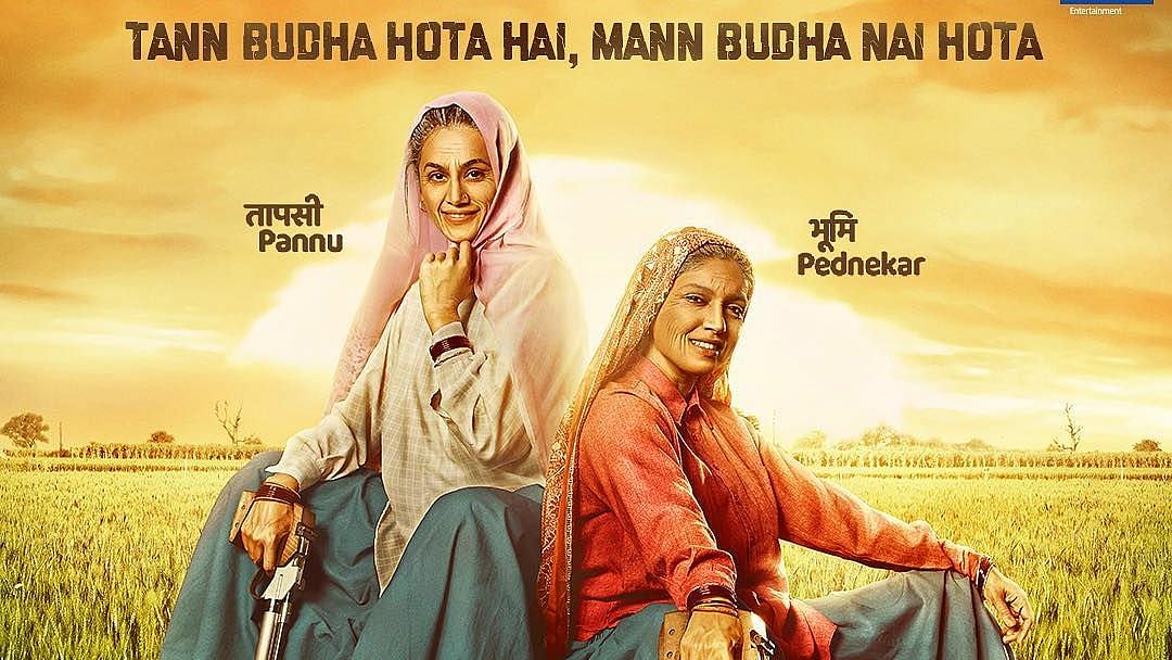 Taapsee Pannu and Bhumi Pednekar in <i>Saand ki Aankh</i>.