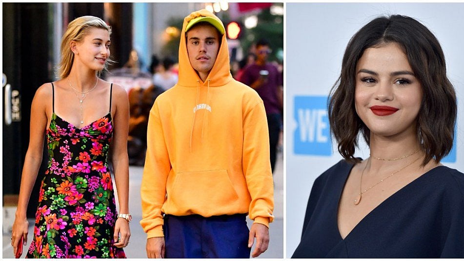 Justin Bieber with Hailey Baldwin (L), Selena Gomez (R).
