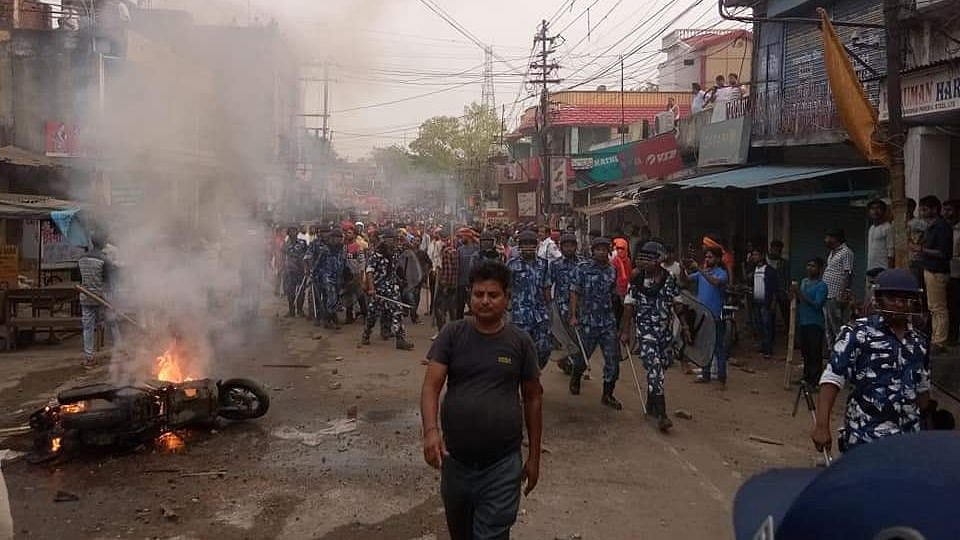 Two police vehicles were vandalised and set on fire in the violence on Barakar Station Road.