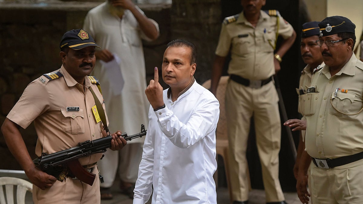 Anil Ambani casts his vote in the fourth phase of polling in Mumbai.