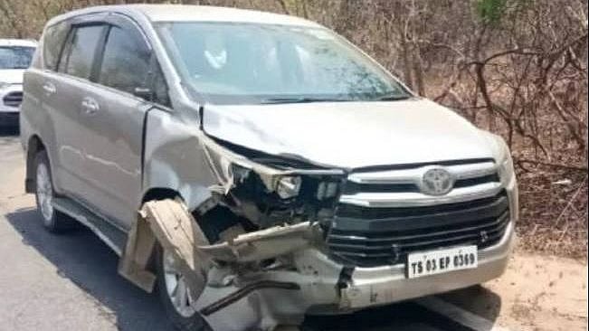 The MLA’s car that rammed into the bike.