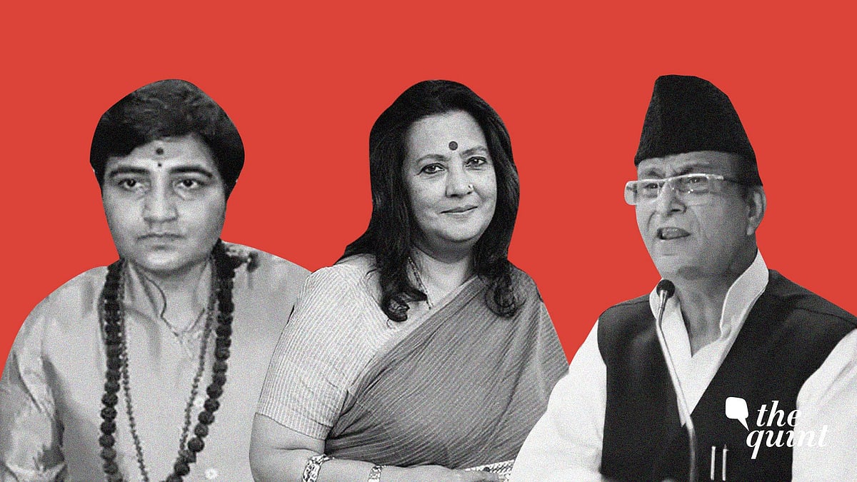 Pragya Singh Thakur (Left), Moonmoon Sen (Centre), Azam Khan (Right).