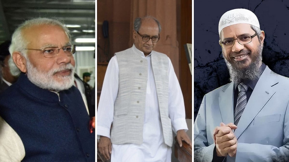 PM Narendra Modi, Digvijaya Singh and Zakir Naik (left to right).