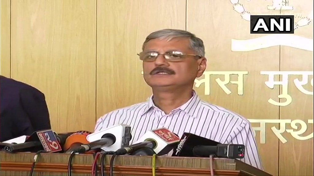 Rajasthan DGP Kapil Garg addressing the media in Jaipur.
